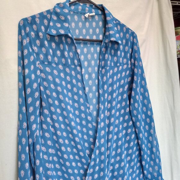 Japna Elegant Sheer Surplice Flowy Top Blouse Teal & Dusty Mauve Size LG - Picture 6 of 13